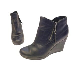 UGG Meredith‎ Leather Wedge Shearing Bootie Women Size 8 Black Booties